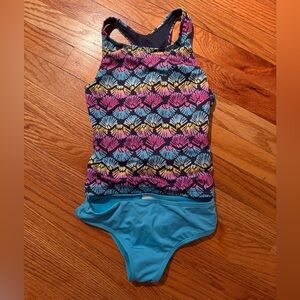 Lands' End Floral Tankini Set in Pink and Blue